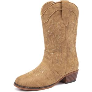 Motasha Girls Cowboy Boots Classic Western Kids Cowboy Boot Toddler Cowgirl Boots Mid Calf Zipper Embroidery Little Big Girls Boot Riding Country Concert Party Wedding, Size 1 Big Kid