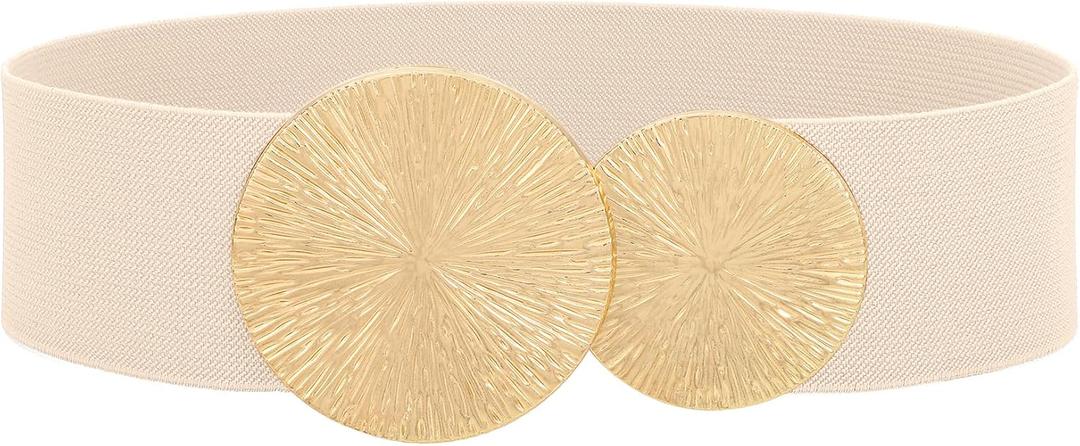 Women Wide Stretchy Belt for Dresses Fashion Elastic Waistband Belt with Gold Buckle Cinch Waist Belt (Beige)