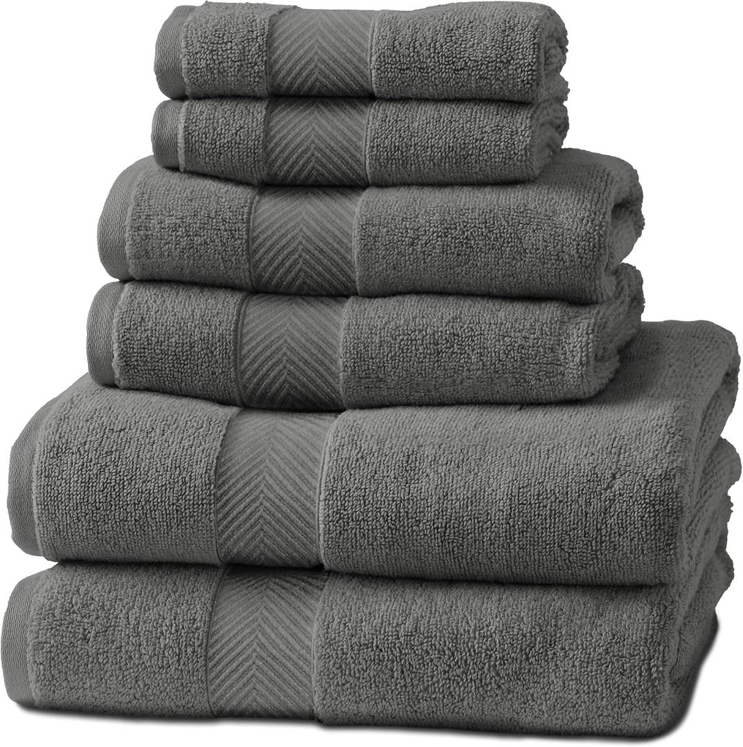 Viscose from Bamboo Bath Towels Set of 6 - Extra Plush 700 GSM Quick Dry Cotton Blend for Luxury Bathroom Comfort - Super Soft, Large, Absorbent - Graphite