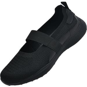 Women Mary Jane Shoes Slip On Walking Flats Comfortable Dressy Knit Washable Casual Nurse Shoe with Arch Support (8.5, 03013-black)