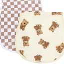 LifeTree Muslin Baby Burp Cloths - 2 Pack 70% Viscose from Bamboo and 30% Cotton Large 22'' by 10'' Absorbent Milk Spit Up Rags - Burping Cloths for Newborn, Girls Boys, Bear and Checkered