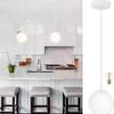 KoKo&Yukina 6 Inch Globe Pendant Light White Globe Pendant Lights Kitchen Island Mid Century Light Fixture with Milky White Glass Shade for Dining Room Living Room