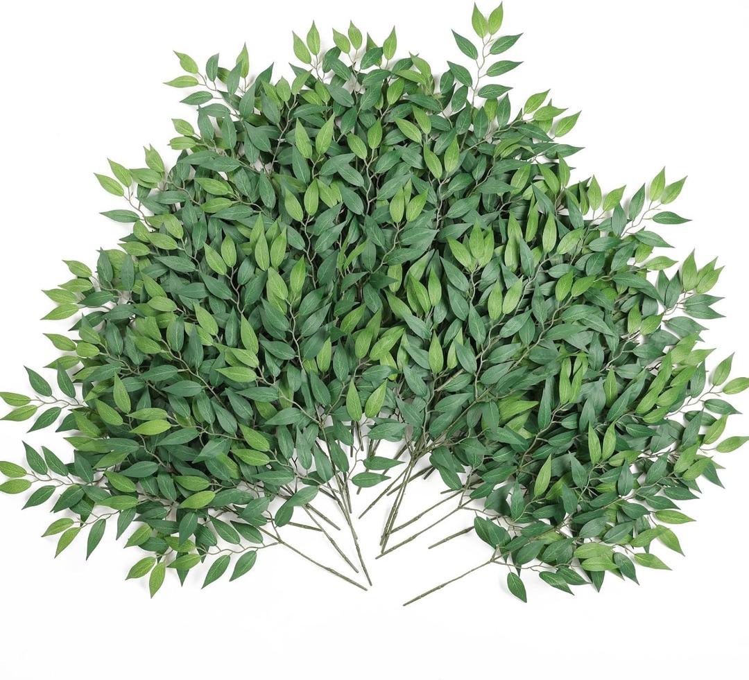 mizii 36pcs Italian Ruscus Artificial Greenery Stems Silk Green Leaves 20in Fake Spray Plants Stem Garland Greenery Decoration for Centerpieces Wedding Arch Flower Bouquet Table Room Wall Decor (36)