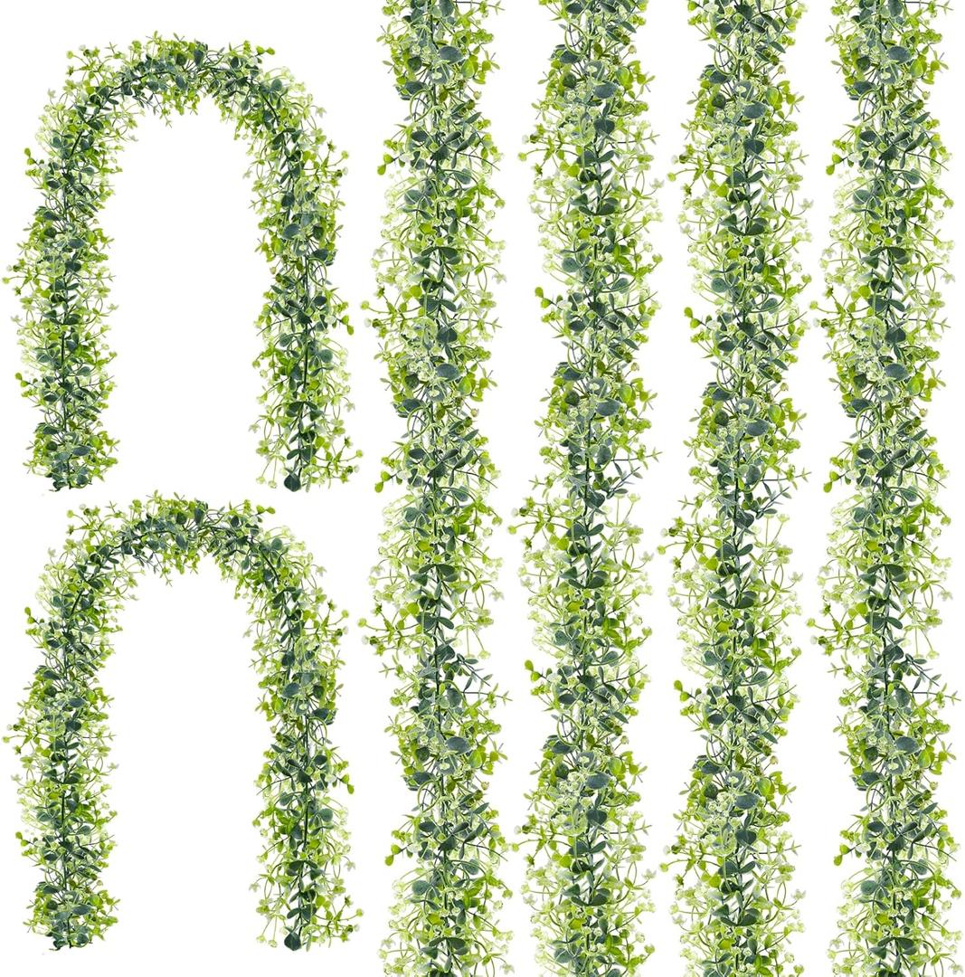 6pcs Artificial Vines Eucalyptus Garland Faux Eucalyptu Garland 5.8ft Artificial Eucalyptus Garlands Vine Garlands for Table Decor for Wedding Party Home, Classroom, Wall,Party Decoration