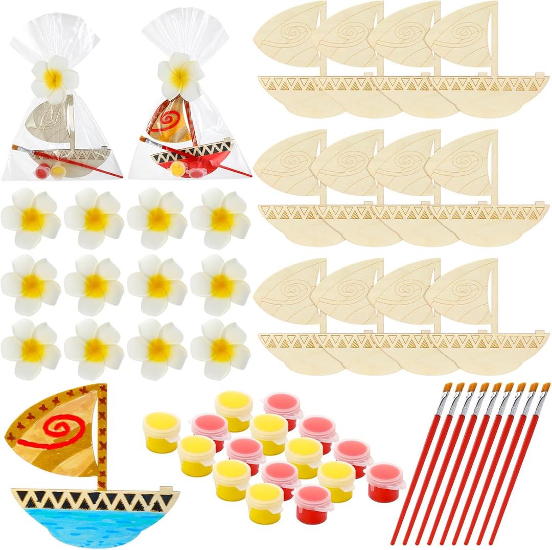 AmazingSpark 12 Sets Paint Your Own Island Princess Party Favors DIY Wood Painting Craft Kit Themed Birthday Party Favors Color Your Own Art Craft Kit Supplies for Tropical Luau Birthday