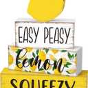 Yousoontic 4 Pcs Summer Lemon Table Decor Easy Peasy Lemon Squeezy Wooden Block Signs Farmhouse Tiered Tray Decor Rustic Table Centerpieces Summer Decorations for Home Desk Shelf Mantle Office