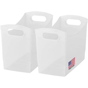 Modern Narrow Organizer Storage Bin, Clear Plastic Household Storage Container for Kitchen Pantry storage, Under Sink Bin, Bathroom/Laundry Room - Made In USA - 2 Pack (Narrow - 13 X 9 X 6)