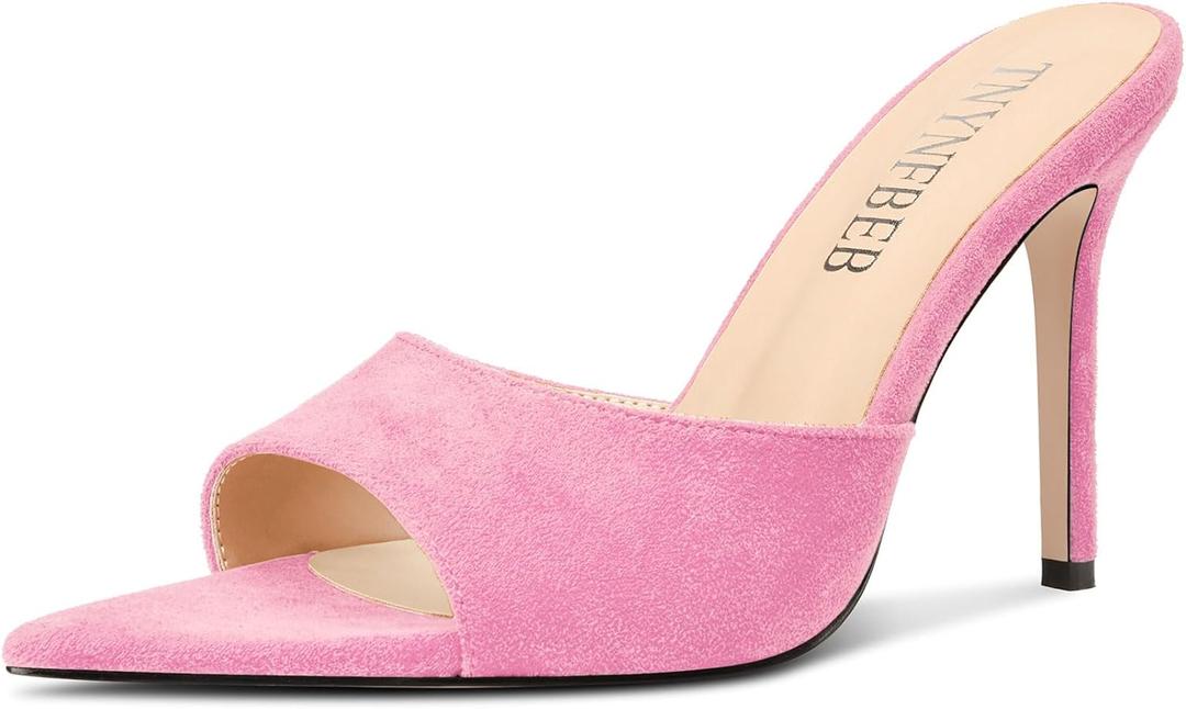 TNYNFBEB Womens Stiletto High Heel Pointed Open Toe Sandals Mules Shoes Slingback Slip-on Prom Party Dress Summer 3.9 Inches Heels Peach Pink 11 M US