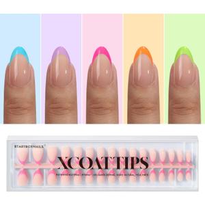BTArtboxnails XCOATTIPS French Gel Nails - French Tip Press on Nails, Short Almond Nail Tips, Bright Pastel Soft Gel Nails False Nail, Soak Off Acrylic Fake Nails Art Extensions