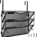 Wall File Organizer 3 Pockets, Mail Organizer, Hanging Folder Holder, Foldable | Hanging or Wall Mounted | Label Panel | 2 Hooks | Office Home School Organizer, Black