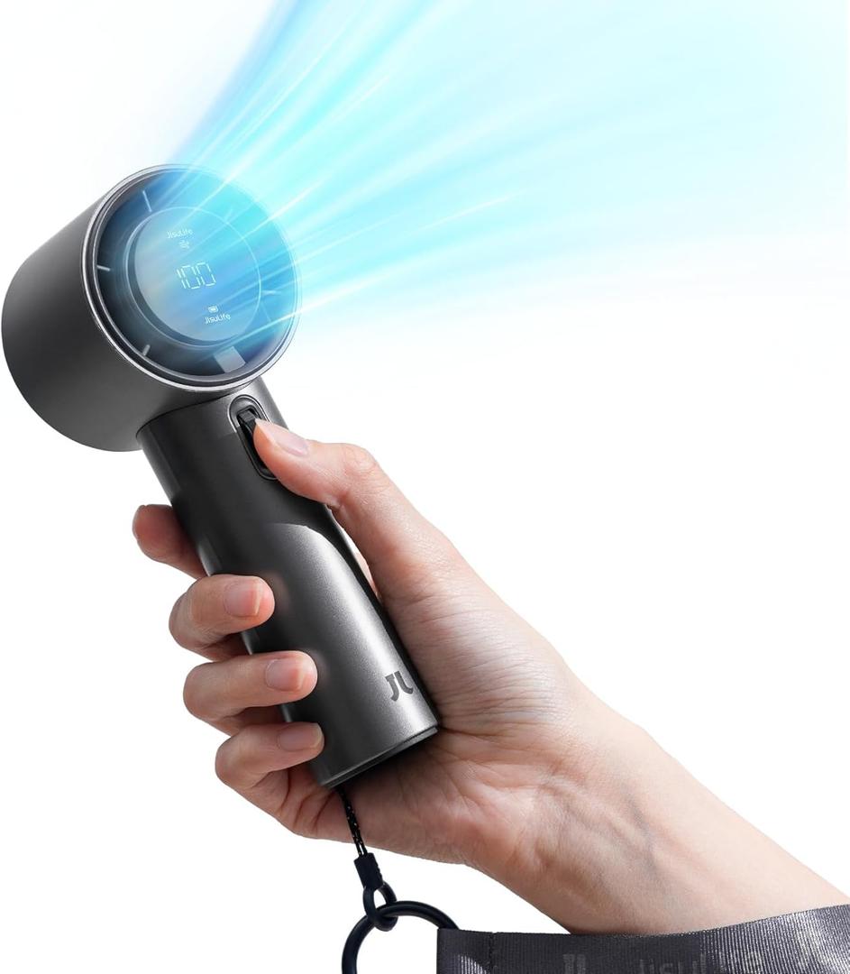 JISULIFE Portable Handheld Fan,Speed(1-100) Adjustable Turbo Mini Fan,5000mAh Battery Rechargeable Personal Fan with Metal Body,Digital Display,Gifts for Women Men Travel/Camping/Outdoor-Grey