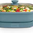 bella Make & Take Electric Skillet, Fits-anywhere kitchenware, EverGood Ceramic Coating, Adjustable Temperature & Dishwasher-Safe Tempered Glass Lid, Cast Aluminum Base, 1200 Watt, Surf