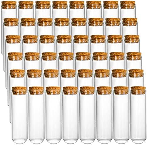 Frcctre 48 Pack 50ml Glass Test Tubes with Cork Stoppers, 30x100mm Clear Round Bottom Glass Test Tubes for Bath Salt Candy Storage Science Lab Party Plant Propagation Container