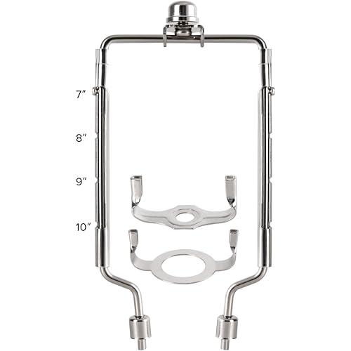 GO&SO Lamp Harp Kit, 7 8 9 10 inch Adjustable Lamp Shade Holder for Table Lamp, Hardware Parts Included 3/8 Standard Saddle, E26 Light Base UNO Fitter Adapter, Lamp Bracket Accessories, Nickel, 1 Pack