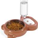 Dog Bowls, Cat Food and Water Bowl Set with Water Dispenser and Stainless Steel Bowl for Cats and Small Dogs - Brown