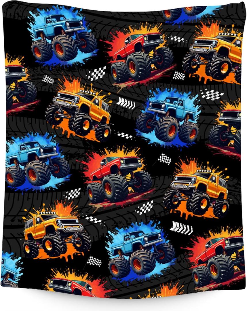 Boys Blanket - Truck Blankets for Kids Toddler - Plush Cozy Flannel Small Throws - Car-Themed Gifts for Son (40"x50") (Color-1)