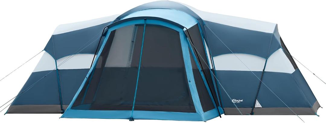 PORTAL 10 Person Tent for Camping, Large Family Camping Tents with 3 Room & Screen Room, PFAS-Free Waterproof Tunnel Tents with Rainfly, Large Tent for Outdoor Camping