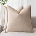 Foindtower Pack of 2, Decorative Linen Soild Throw Pillow Covers Soft Accent Cushion Case Farmhouse Neutral Pillowcase for Chair Couch Sofa Bedroom Living Room Home Decor 20 x 20 Inch Tan Beige (Semolina)