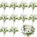 10 Bundles Artificial Flowers Bulk for Party Table Centerpiece Small Lilies with 7 Heads Silk Fabric Faux Fake Flower Bouquet for Mother's Day Wedding Home Indoor Vases(White)