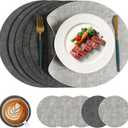 13" Round Placemats Set of 6 with Coasters, Reversible Faux Leather Heat-Resistant Table Mats, 100% Waterproof Oilproof Wipeable Double-Sided Place Mats for Indoor/Outdoor Use (Light Grey) ﻿ ﻿