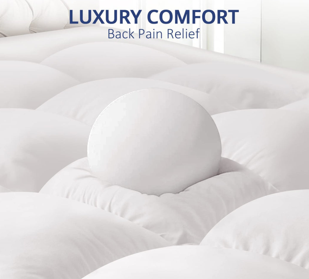 ELEMUSE Extra Thick Cooling Queen Mattress Topper, 1300 GSM Overfilled Pillow Top with Baffle Box Design, Hand Made 400TC Organic Cotton Pad Cover, Plush & Support Snow Down Alternative, Hotel Quality