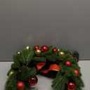 Juegoal 21 Inch Pre-Lit Christmas Wreath with Metal Hanger, Lighted Xmas Folded Wreath with 60 LED Lights, Red Bow and Colorful Balls, Battery Operated & Timer for Outdoor Home Window Wall Front Door