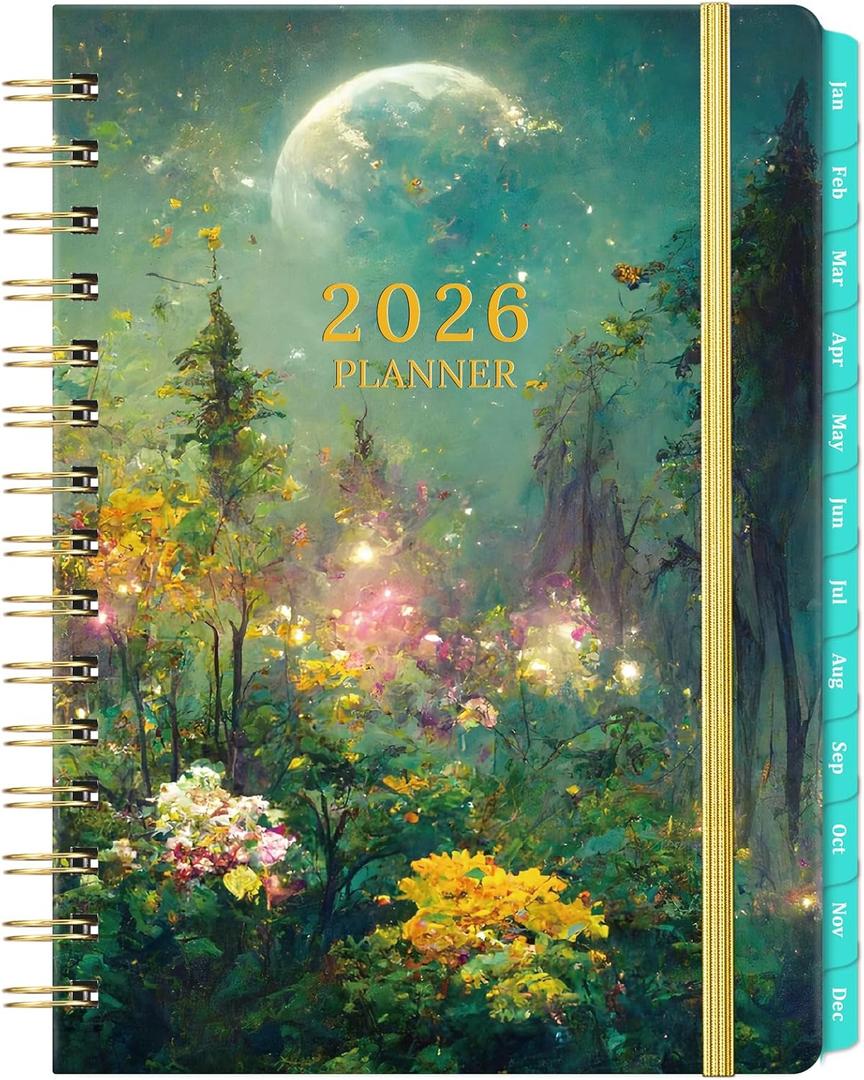 2026 Planner - 2026 Planner Weekly and Monthly with Tabs, Jan 2026 - Dec 2026, 6.4" x 8.5", 2026 Calendar Planner, Twin-wire Binding, Premium Paper, Hardcover, Back Pocket for Women & Men (Green Dreaming Moonlight)