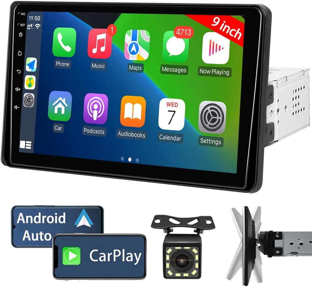 Naifay 9 Inch Car Stereo Single Din Radio with Apple Carplay & Android Auto, Single Din Touchscreen Car Stereo with Bluetooth Car Audio Receivers, Backup Camera, Mirror Link, FM/USB/TF/AUX/Subwoofer