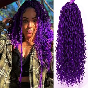 8Packs Goddess Locs Crochet Hair 18Inch Boho Faux Locs,Crochet Loc With Curly Ends River Hippie Bohemian Loc Crochet Hair for Black Women(Purple, 18inch(Pack of 8)