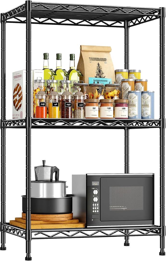 3 Tier Metal Wire Storage Shelves,Adjustable Small Wire Shelving Unit,Utility Storage Rack for Kitchen,Bedroom,Laundry Room,Pantry & Office, 17.7Wx11.8Dx35.4H, Black
