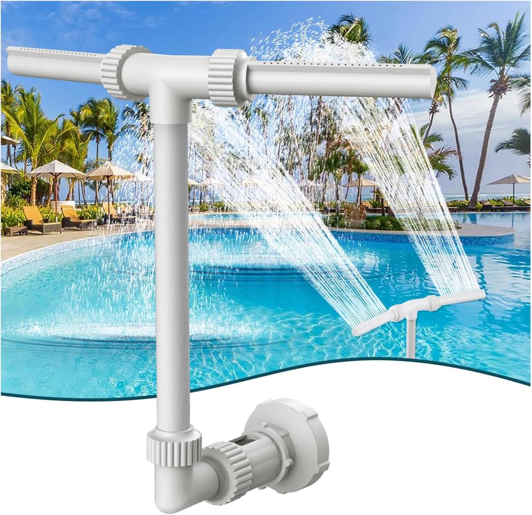 Klleyna Water-Fountain Dual Spray Swimming-Pool-Accessories - Upgrade Above/Inground Waterfall Cooler, Adjustable 2 in 1 Nozzle, High Pressure Pond Aerator, Garden Sprinkle Feature Outdoor Dcor (White)