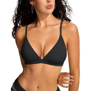 Vertvie Womens Wireless Triangle Bralette Plunge Unlined Seamless Bras No Underwire Sexy Comfortable Unpadded Everyday Bra (Medium, Black)