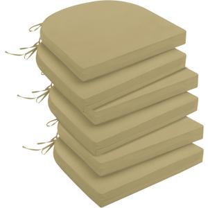 downluxe Outdoor Chair Cushions Set of 6 for Patio Furniture, Water-Resistant Patio Chair Cushions with Ties, High Density Foam Outdoor Seat Cushion, 17" X 16" X 2", Khaki
