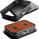 CYEAH 2 Pack Large Springform Cake Pan, 14 x 9 x 3-Inch Rectangle Cheesecake Pan, Non-Stick Baking Pan Mold with Removable Bottom for Kitchen Baking Roasting Muffin Bread Cake Brownies Bakeware