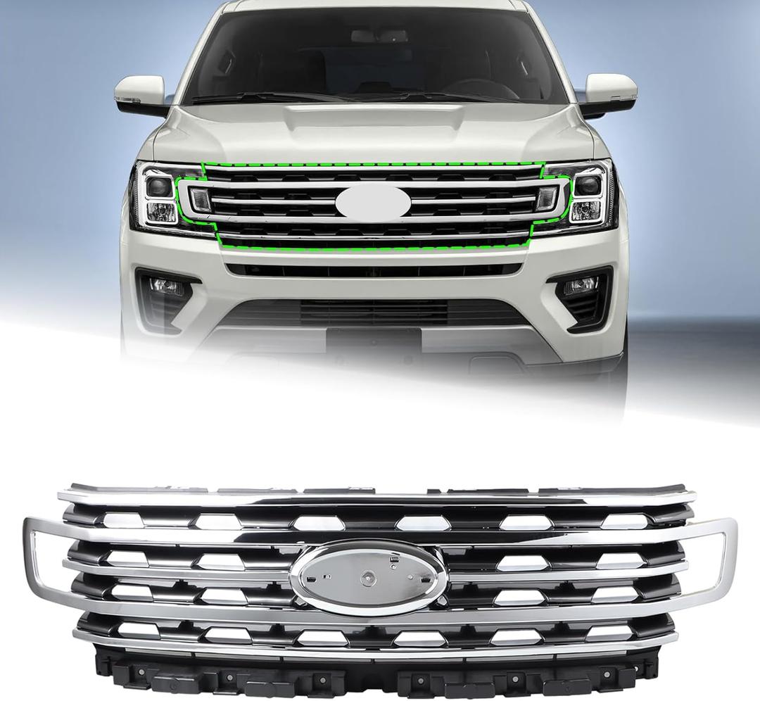 Chrome Front Bumper Grille Assembly Fit for 2018 2019 2020 2021 Ford Expedition Upper Grill Accessories LL1Z8200BB FO1200648