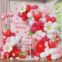 Strawberry Balloon Arch Kit,137Pcs Red Pink and White Balloon Garland with Strawberry,Daisy Foil Balloons for Berry First Birthday Sweet One Baby Shower Girls Princess Party Decorations
