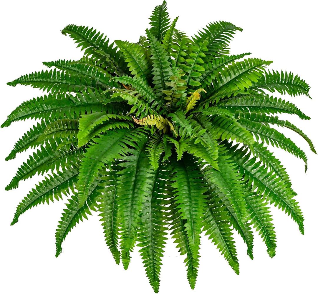 42" Fake Ferns for Outdoor Planter 79 Fronds Large Artificial Boston Fern Bush, Faux Hanging Baskets Plants Indoor 28" Tall Home Office Garden Porch Decor