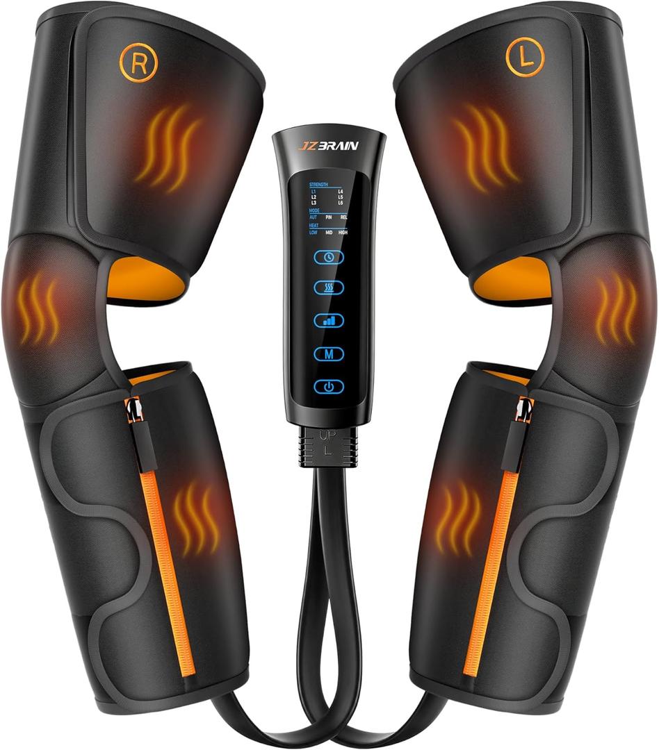 Air Compression Leg Massager with Heat : Calf, Knees & Thigh Recovery Compression System for Pain Relief & Circulation - Sequential Massager with 3 Heat,3 Modes & 6 Intensities for Daily Use (Medium)