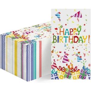 Horaldaily 100 Birthday Disposable Paper Decorative Guest Napkins, Happy Birthday Ballon Gifts Hand Towel for Party Lunch Dinner Kitchen Bathroom