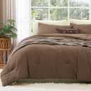 WRENSONGE King Size Comforter Set - 3 Pieces Brown Comforter Prewashed Soft Lightweight for All Seasons,Fluffy Down Alternative Comforter King Size with 2 Pillow Shams (Raw Umber)