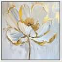 Gold Magnolia II Framed Floral Fine 1 Piece Canvas Wall Art, 17" x 17", White Frame (17L" x 17W")