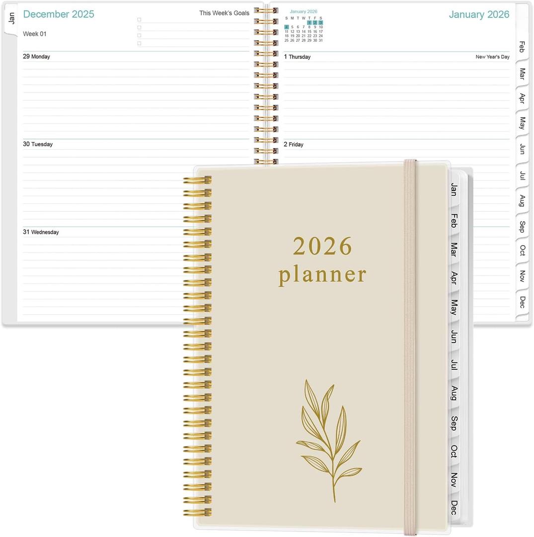 2026 Planner - Planner 2026 from January 2026 to December 2026 with 12 Monthly Tabs, Flexible Cover, Inner Pocket, 8.5" x 11", Beige
