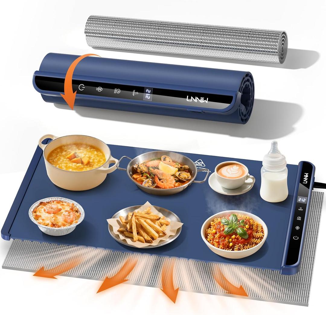 Food Warming Mat with Heat-Resistant Pad, 26X15 Inch, 6 Temperature & 6 Timer Settings, Child Lock Safety,Food Warmer Chafing Dishes for Buffet,Gatherings,Parties,Everyday Use