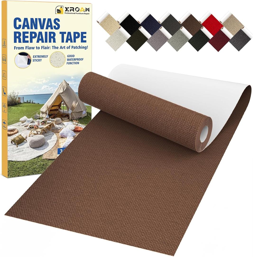 Canvas Repair Tape, 3.2 x 63 Inch Waterproof Heavy Duty Fabric Tape for Furniture, Self Adhesive Canvas Repair Patches for Boat Covers, Sofas, Tents, Louge Chairs, Canopy, Awning Dark Brown