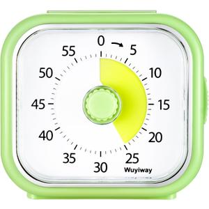 4.2" Wuyiway Visual Timer with Countdown Pause Function, 60-Minute Countdown Timer for Kids and Adults, Silent Classroom Timer, Time Management Tool for Home, School, or Work (Yellow Green)