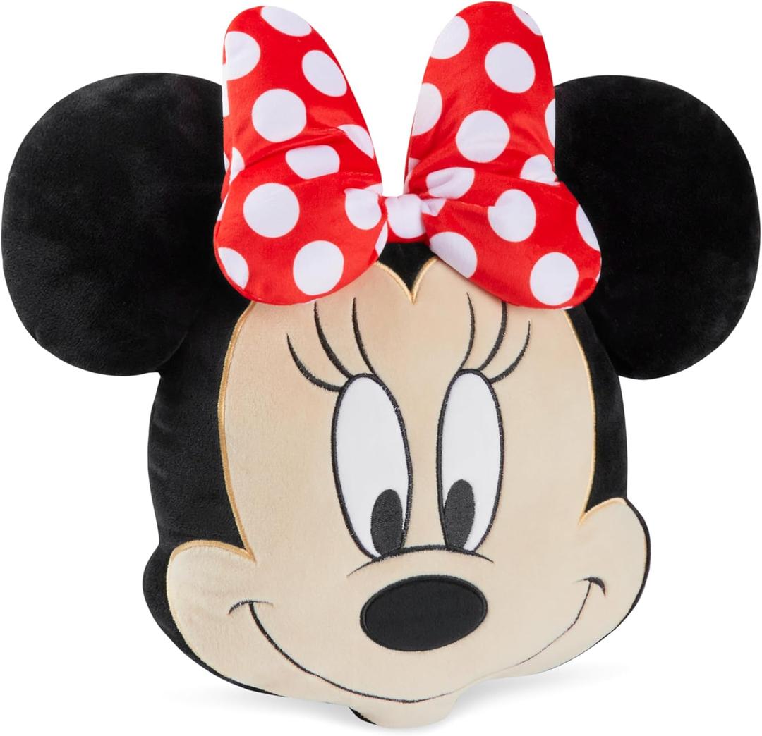 Disney Stitch 3D Plush Cushions for Bed Travel, Cute Cuddle Pillow Stuffed Character Pillow, Bedroom Accessories, Room Decor, Gifts for Kids (Black Minnie, L14.56 x W13.77)