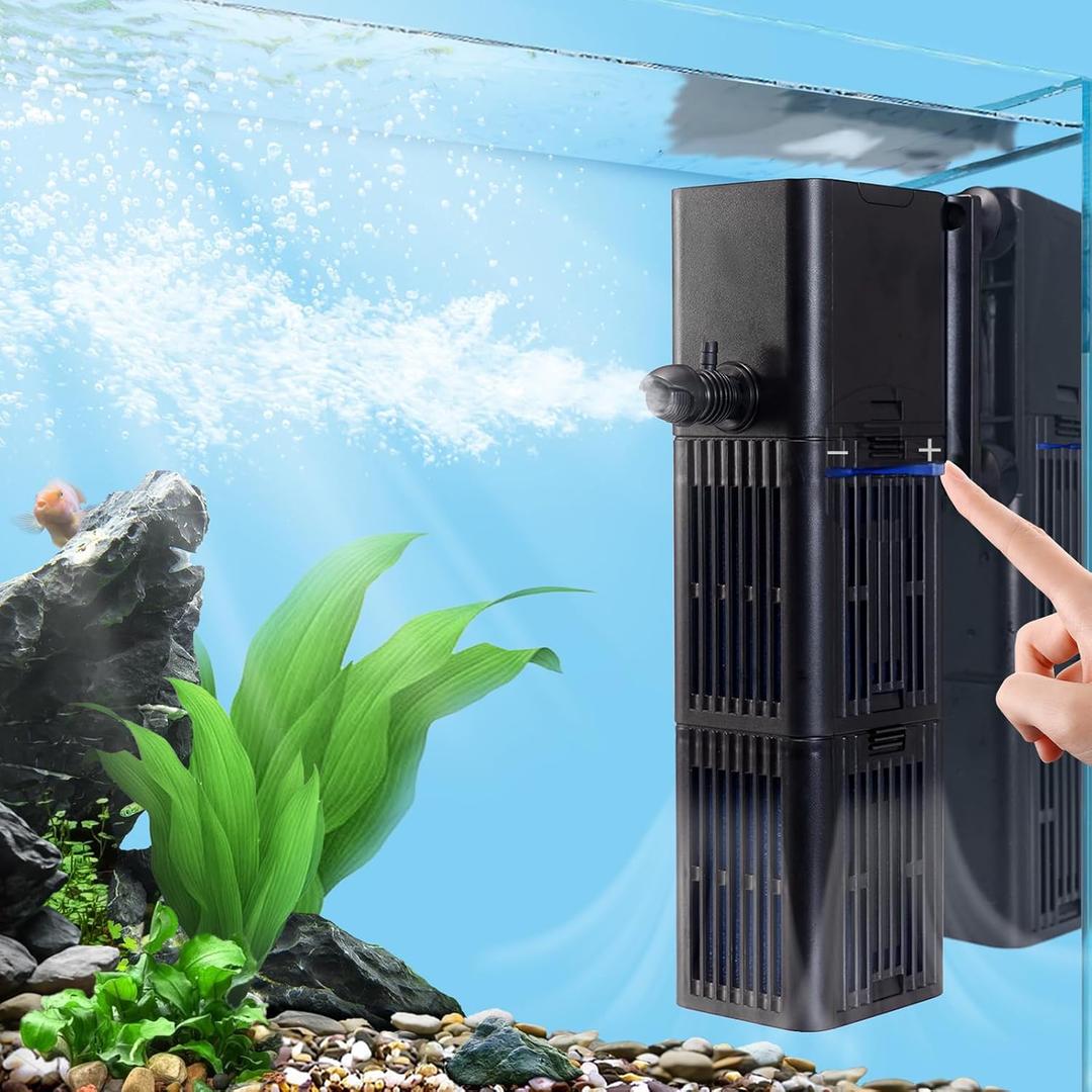 Aquarium Filter Water Flow Adjustable for 20-75 Gallon Fish Turtle Tank 264GPH 4in1 Biochemical Filtration Powerful Submersible Internal Pumps & Filters Keep Freshwater Saltwater Crystal Clear, Small