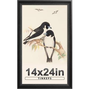 14x24 Picture Frame Black. MDF 1-3/8" Curved Extra Wide Edges with Black Back, Vintage Style Poster Frame 14x24 for Wall Decor.