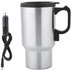 12V Car Heating Cup Heated Mug, 450ml Stainless Steel Travel Electric Coffee Cup 14oz. Insulated Heated Preservation Thermos Mug, Car Kettle for Heating Water, Coffee, Milk, Tea
