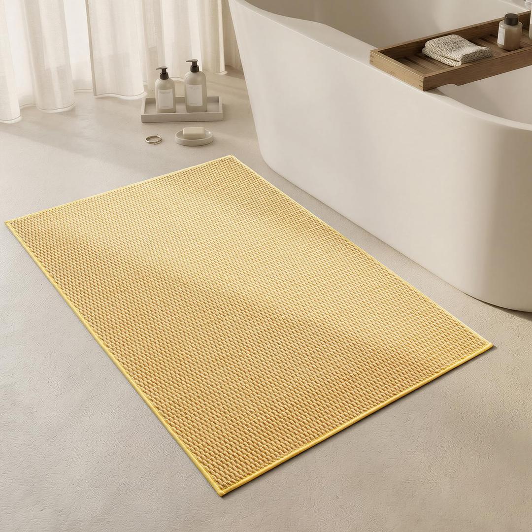 Triohero Large Bathroom Rugs Non Slip Washable Bath Rugs Super Absorbent Bathroom Rug Thin Quick Dry Low Pile Bath Mats, Yellow 36"x48", 36"x48" Rectangular